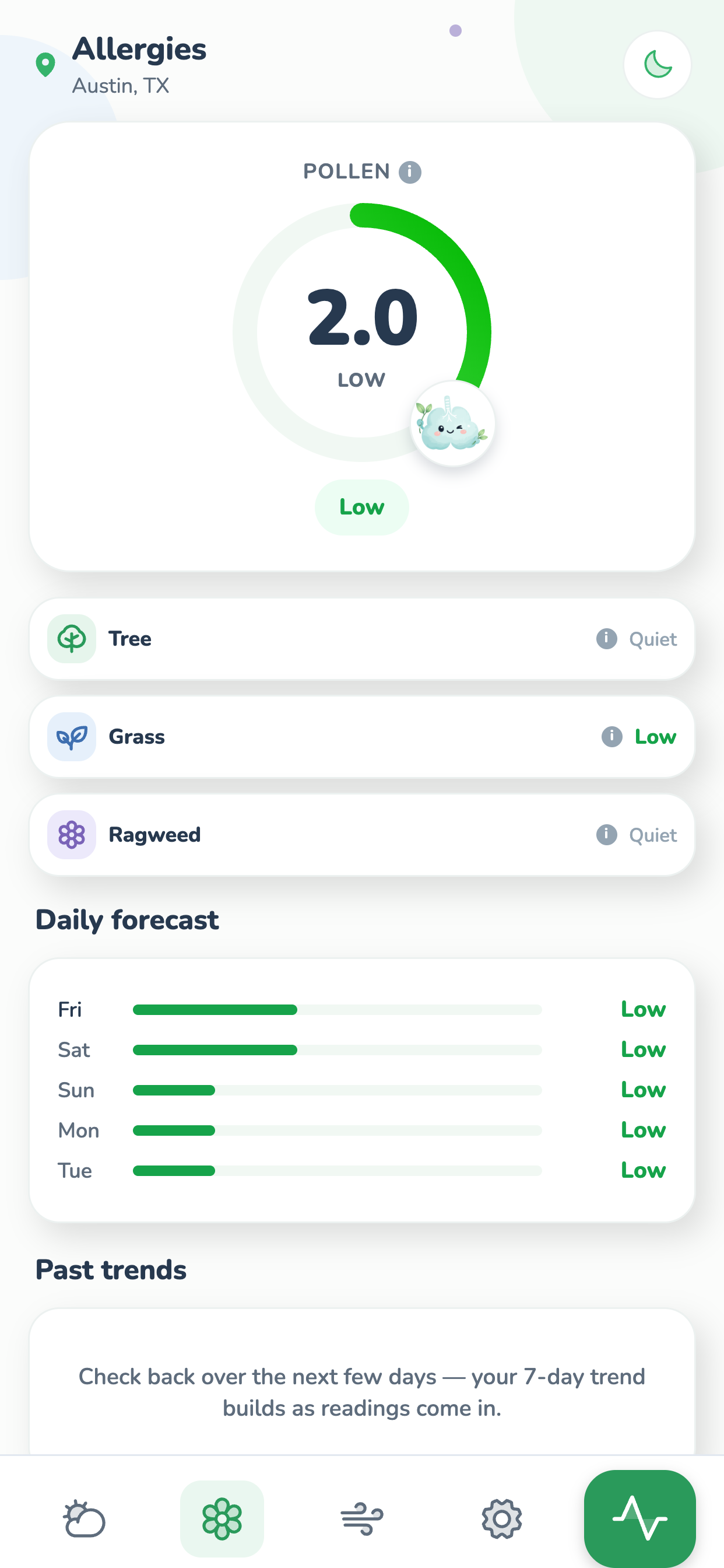 SafeInhale Allergies screen